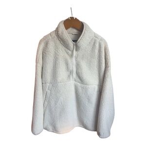 Roots Outdoors Cream Sherpa Quarter-Zip Pullover Size M